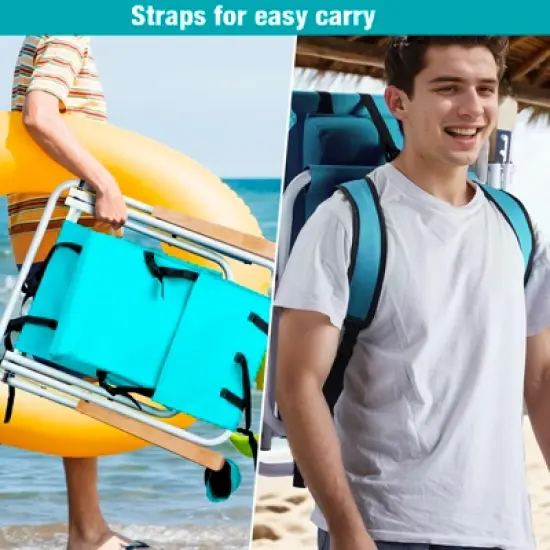 DOMETOUR Folding Beach Chair Set of 2 for Adults, 4 Position Portable Backpack Foldable Camping Chair with Headrest Cup Holder and Wooden Armrests image {2}