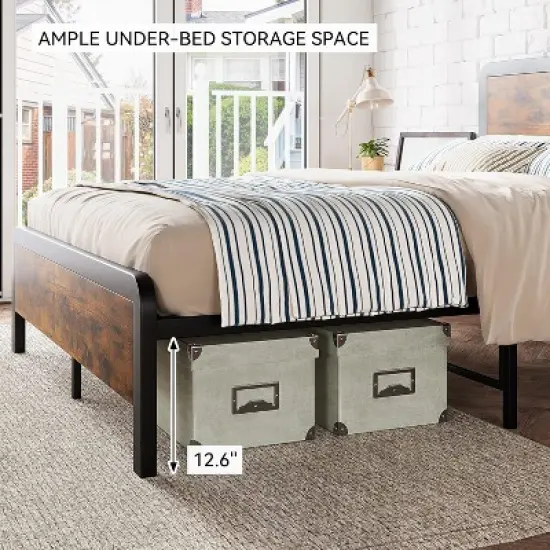 Queen Bed Frame with Headboard, Flannel Stool and 2 Storage Drawers, Metal Platform Bed Frame, Safe Rounded Corners, No Noise, No Box Spring Needed image {4}