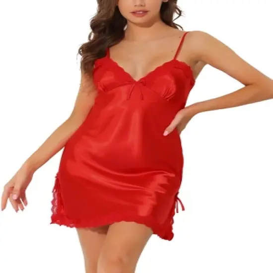 cheibear Women's Satin Nightgown Summer Cami Mini Spaghetti Lingerie Dress image {8}