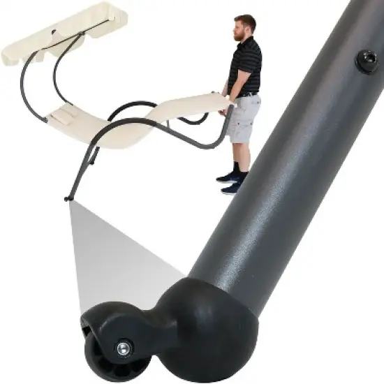 Sunnydaze Outdoor Double Chaise Lounge with Canopy Shade and Headrest Pillows, Beige image {5}