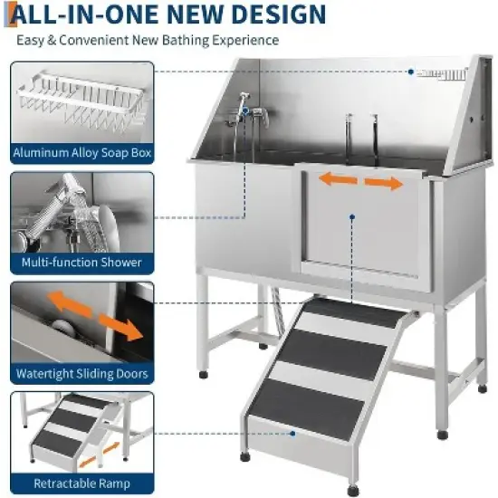 Professional Stainless Steel Pet Dog Bathing Station With Stairs image {4}