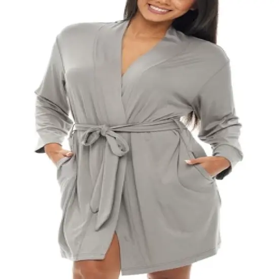 Women's Classic Soft Knit Short Lounge Robe with Pockets image {9}