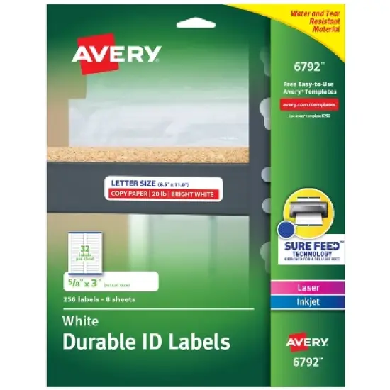 Avery Durable Easy Peel ID Labels, Sure Feed Technology, Permanent Adhesive, 5/8" x 3", 256 Labels (6792) image {8}