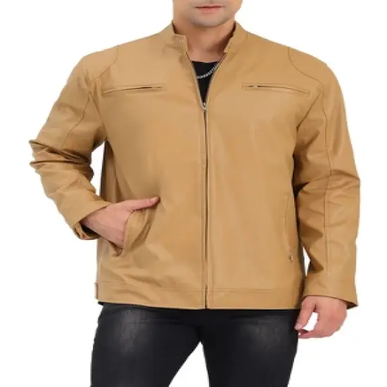 Lars Amadeus Men's Stand Collar Zip Up Motorcycle Biker Faux Leather Jacket image {6}