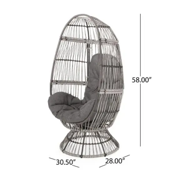 Swivel Rattan Patio Egg Chair,Rattan Basket Shape Swivel Egg Chair With Water-resistant Cushions - Maison Boucle image {4}