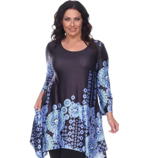 Women's Plus Size 3/4 Sleeve Printed Rella Tunic Top with Pockets - White Mark image {5}