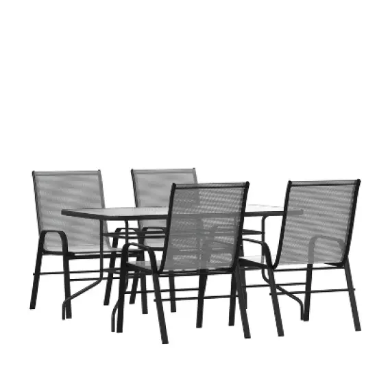 Flash Furniture Brazos 5 Piece Outdoor Patio Dining Set - Tempered Glass Patio Table, 4 Flex Comfort Stack Chairs image {13}