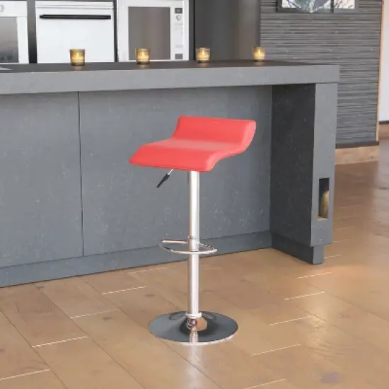 Flash Furniture Contemporary Vinyl Adjustable Height Barstool with Solid Wave Seat and Chrome Base image {1}