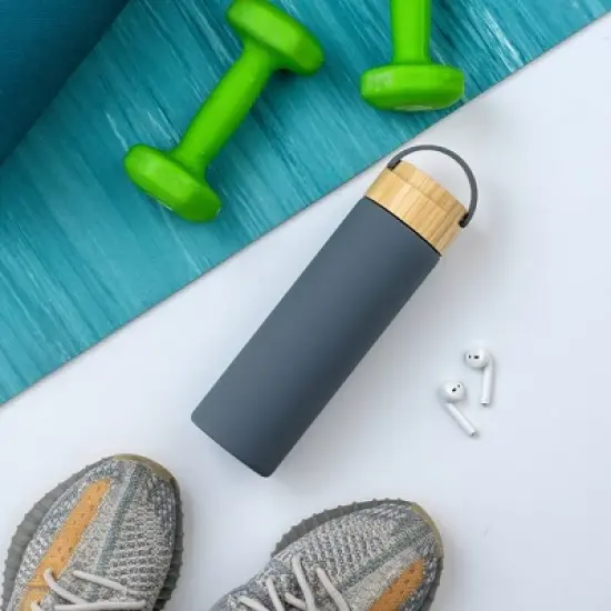 JoyJolt Glass Water Bottle with Carry Strap & Non Slip Silicone Sleeve - 20 oz - Grey image {3}