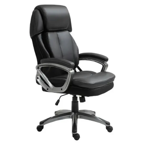 Vinsetto High Back Ergonomic Home Office Chair, PU Leather Swivel Chair with Adjustable Height, Lumbar Support and Padded Armrests, Black image {3}