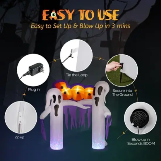 Karl Home 9.8 FT Halloween Inflatables White Ghost Archway Outdoor Decorations image {3}