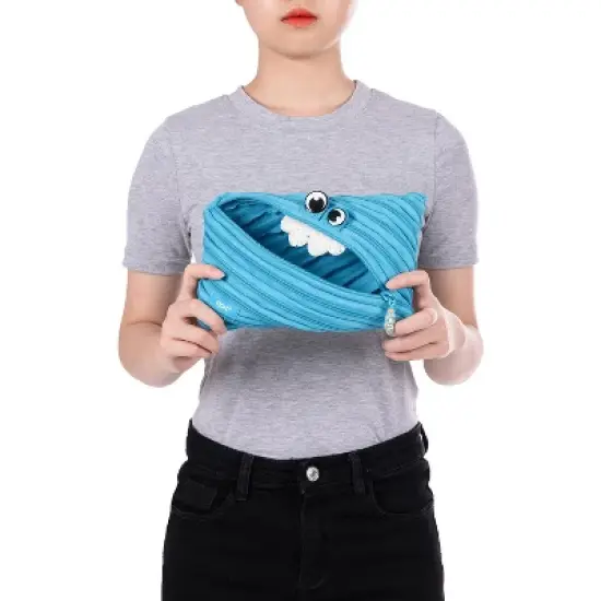 ZIPIT Party Monster Pencil Case for Kids, Blue image {4}