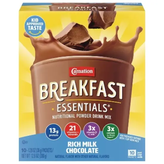 Carnation Breakfast Essentials Powder Drink Mix Packets Rich Milk Chocolate - 12.6oz/10ct image {7}