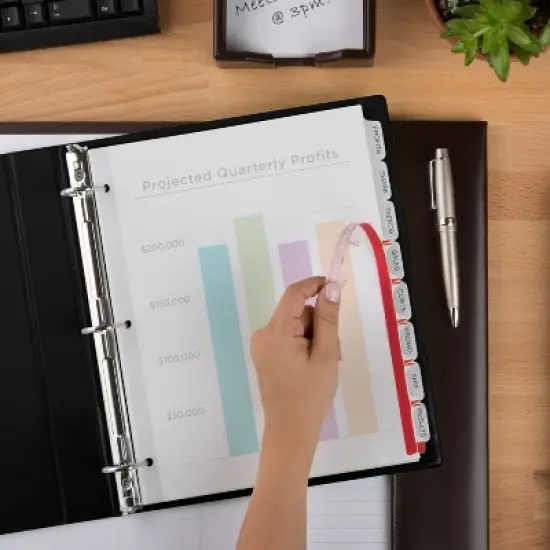 Avery 8 Tab Plastic Dividers for 3 Ring Binder, Easy Print & Apply Clear Label Strip, Index Maker Customizable Frosted White Tabs, 1 Set (11450) image {7}