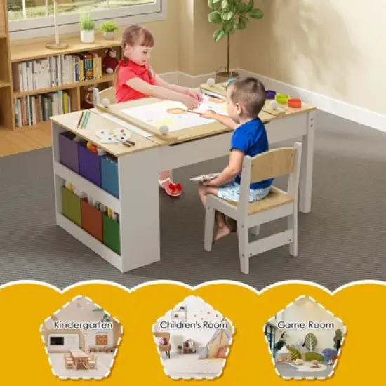 Kids Art Table and Easel Chair Set with Large Storage Desk, Wooden Drawing Desk w/Paper Roll for Children Ages 8-12, 43" L x 24" W image {6}