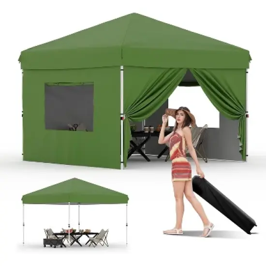10'x10' Instant Pop Up Canopy with 4 Sidewalls, Heavy Duty Commercial Tent Includes Stakes/Ropes/Sandbags, Perfect for Outdoor Markets, Events image {11}