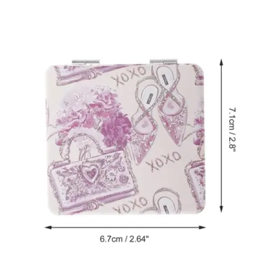 Unique Bargains Women Square Shape Handheld Mirror for Travel Pink Purple 1 Pc image {1}