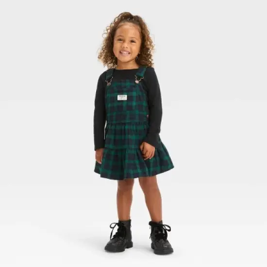 OshKosh B'gosh Toddler Girls' Plaid Skirtall Dress - Green/Navy Blue image {3}