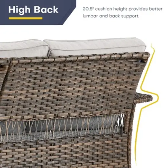 Belord 79" Patio Couch, All Weather Brown Wicker Outdoor 3-Seater Sofa with Wide Armrest and Thick Cushion image {4}