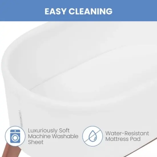 Delta Children Aero Bassinet Modern Portable Baby Crib with Solid Wood Legs, Mattress Pad and Fitted Sheet - White image {6}