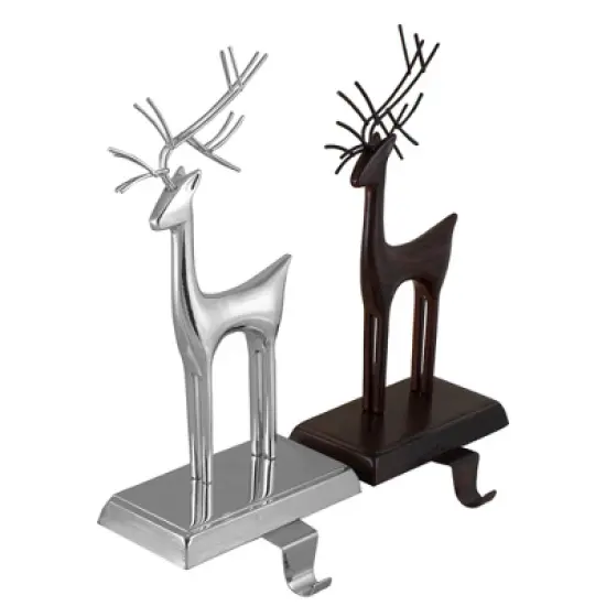 Northlight Set of 2 Oil Rubbed Bronze and Silver Reindeer Christmas Stocking Holders image {5}