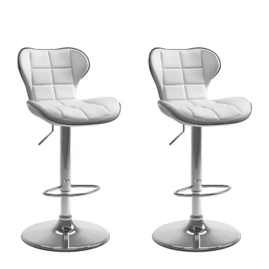 Set of 2 Adjustable Chrome Accented Bonded Leather Barstool - Corliving image {10}