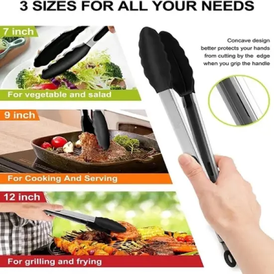 MOVSSOU Kitchen Tongs Set with Silicone Tips Stainless Steel Heat Resistant image {4}