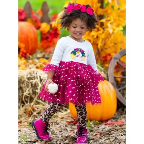 Girls Sparkle Turkey Tulle Tunic & Leopard Legging Set - Mia Belle Girls image {6}