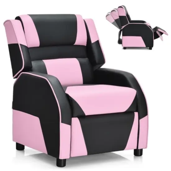 Costway Kids Youth Gaming Sofa Recliner w/Headrest & Footrest PU Leather Yellow\White\Blue\Pink image {14}