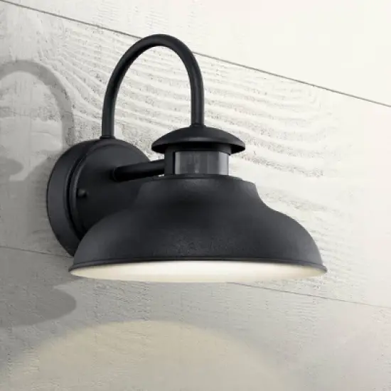John Timberland Midland Industrial Outdoor Wall Light Fixture Black Motion Sensor Dusk to Dawn 9" for Post Exterior Barn Deck House Porch Yard Patio image {1}