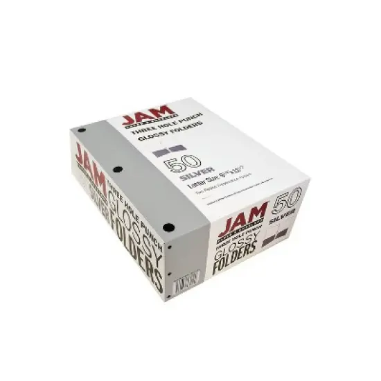 JAM Paper Laminated Glossy 3 Hole Punch Two-Pocket School Folders Silver 385GHPSIC image {4}