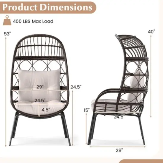 Costway Patio Wicker Rattan Egg Chair with Seat & Back Cushions Metal Indoor Outdoor image {2}