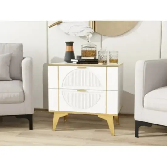 TIRAMISUBEST White Nightstands Set of 2, End Table with 2 Drawers, Night Stand with Metal Legs, Farmhouse Bed Side Table for Living Room, Bedroom image {5}