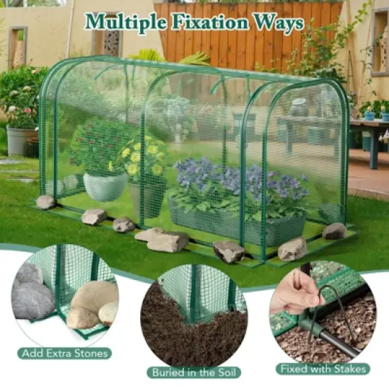 Tangkula Raised Garden Bed with Greenhouse Waterproof Sun-Protective Green Hot House image {4}