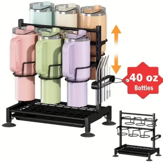 SEVOBAL Stanley 40 oz Water Bottle Organizer with Handle Kitchen Storage for Stanley Cup Accessories Mug Organizer, Black, 16.19"*10.34"*2.93" image {6}