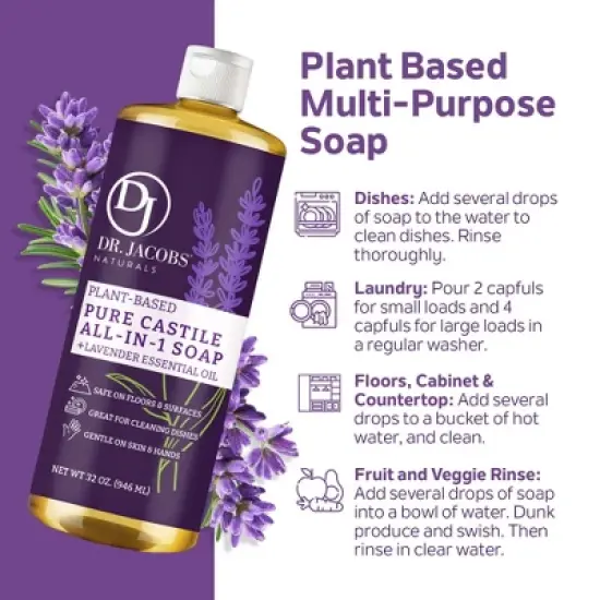 Dr. Jacobs Naturals Multipurpose All in 1 Castile Soap- Lavender -Vegan image {2}