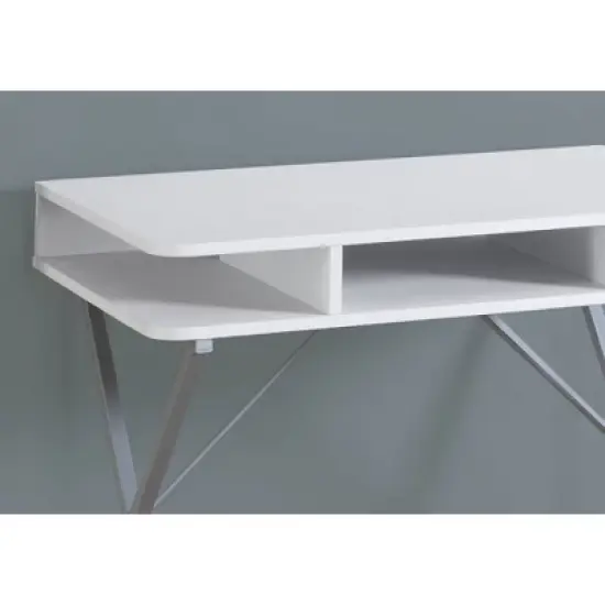 White Top Computer Desk - Silver Metal - EveryRoom image {2}