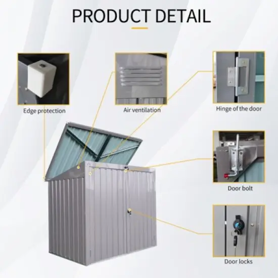 Gulches Garbage Bin Shed Stores 2 Trash Cans Metal Outdoor Bin Shed for Garbage Storage,Stainless Galvanized Steel, Bin Shed for Garden Yard Lawn Gray image {4}