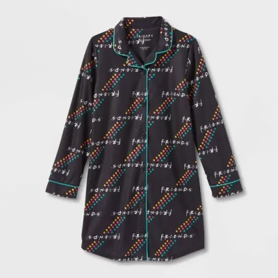 Girls' Friends Oversized Button NightGown - Black image {3}