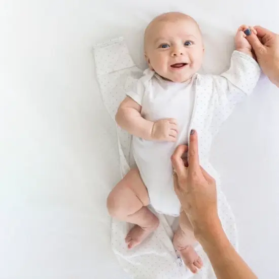 SwaddleDesigns Transitional Swaddle Sack Wearable Blanket - Sterling Polka Dots on White image {5}