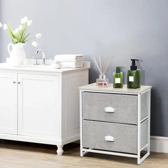 Tangkula 2-Drawer Nightstands Organizer End Table Storage Unit Bedroom White/Black image {1}