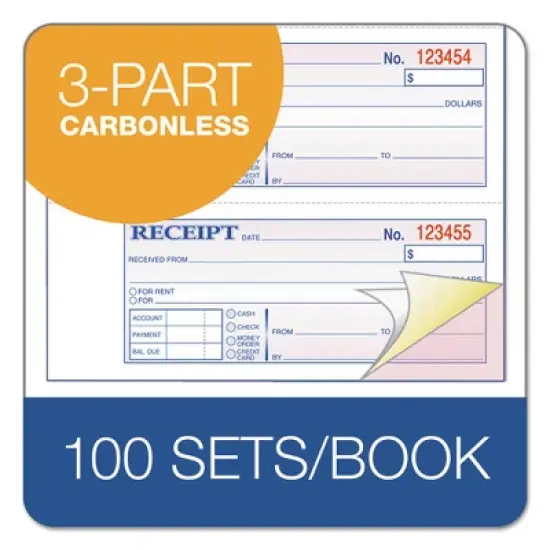 Adams Receipt Book, Three-Part Carbonless, 7.19 x 2.75, 4 Forms/Sheet, 100 Forms Total image {2}