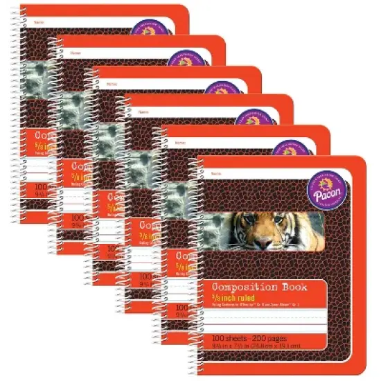 Pacon&reg; Primary Composition Book, Spiral Bound, D'Nealian/Zaner-Bloser, 5/8" x 5/16" x 5/16" Ruled, 9-3/4" x 7-1/2", 100 Sheets, Pack of 6 image {2}