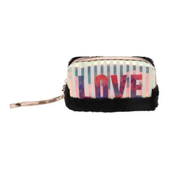 Unique Bargains Women's Portable Vertical Stripes LOVE Makeup Bag 1 Pc image {4}
