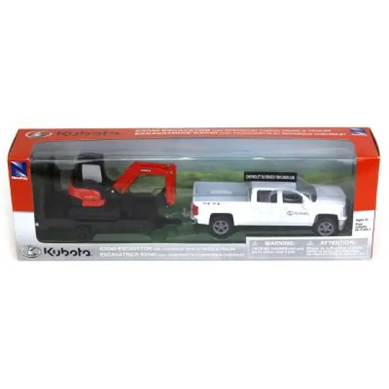 New Ray 1/43 Chevy Pickup and Trailer with Kubota KX040-4 Excavator SS-34223 image {2}