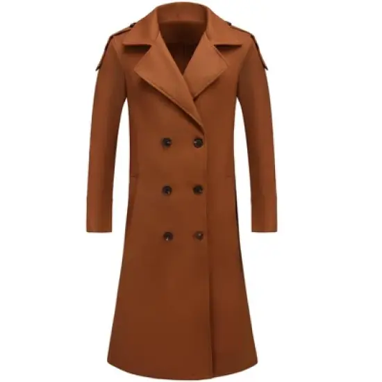 Lars Amadeus Men's Winter Notch Lapel Double Breasted Solid Color Long Overcoat image {7}
