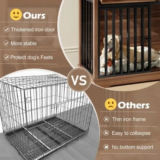 Whisen Dog Crate & Side Table & Dog Kennel with Sliding Iron Door, Ample Storage Space image {4}