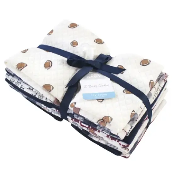 Hudson Baby Infant Boy Quilted Burp Cloths 10pk, Football, One Size image {1}