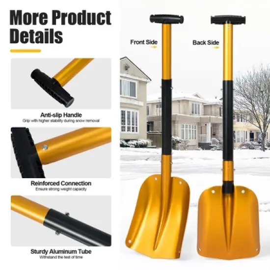 Costway Portable Aluminum Snow Shovel Adjustable Length W/Anti-Skid Handle & Large Blade image {8}