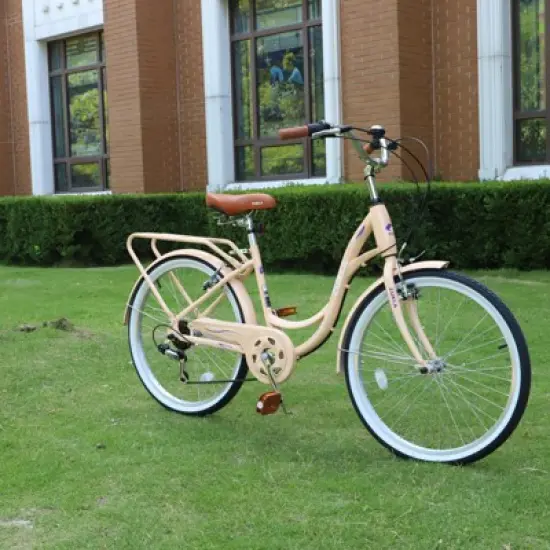 INFURNIC Bicycles 7 Speed Ladies Bike with Steel Frame and V Brakes for Commuter and Leisure Riding, Beige, 62.2"*23.62"*40.16" image {2}